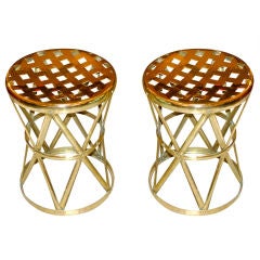 Pair of Vintage Brass Woven Strapwork Stools