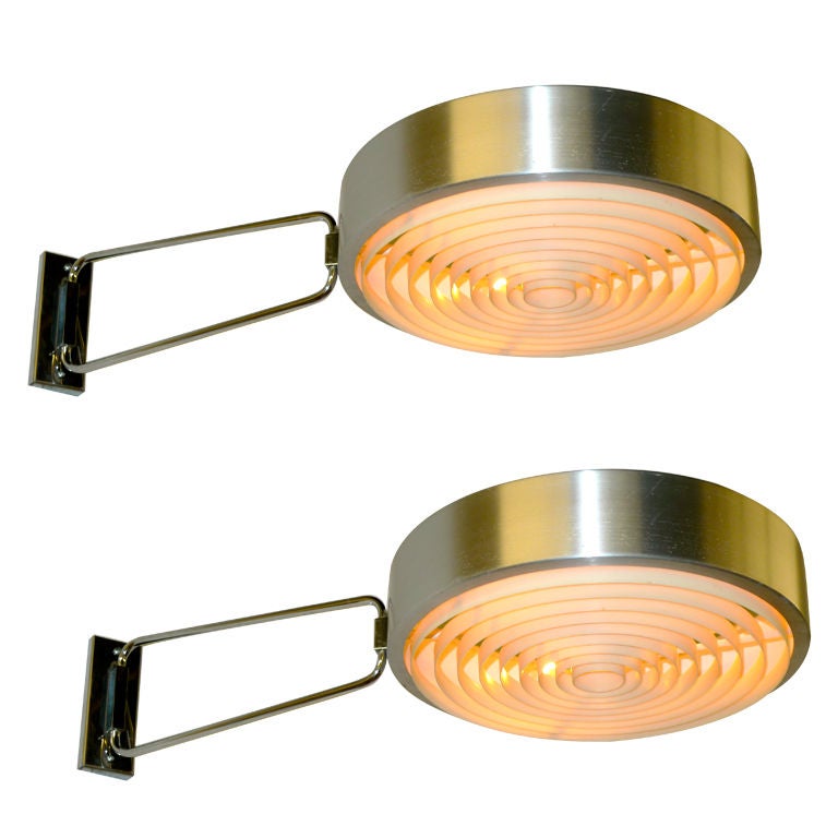 Oversized Pair of French Inox and Chrome Swing Arm Sconces