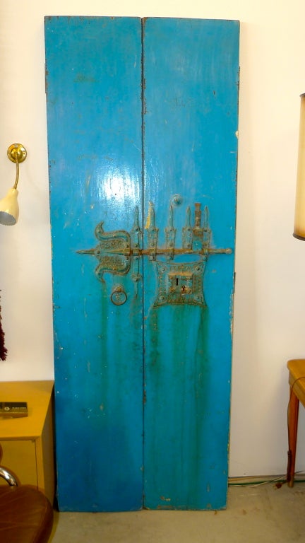 Pair of 19th C Painted Doors from India 6