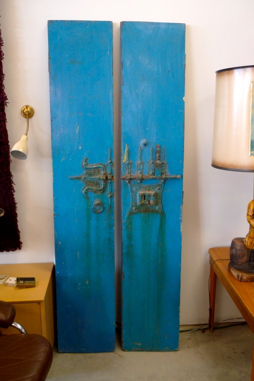 Indian Pair of 19th C Painted Doors from India