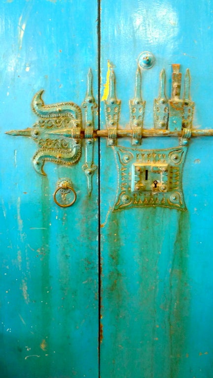 19th Century Pair of 19th C Painted Doors from India