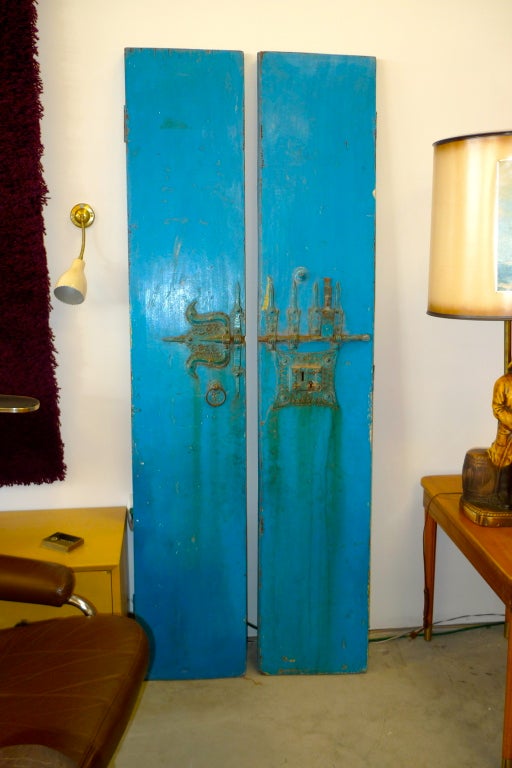 Pair of 19th C Painted Doors from India 5