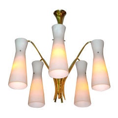 1950's French Chandelier with Five Satin Glass Diabolo Shades