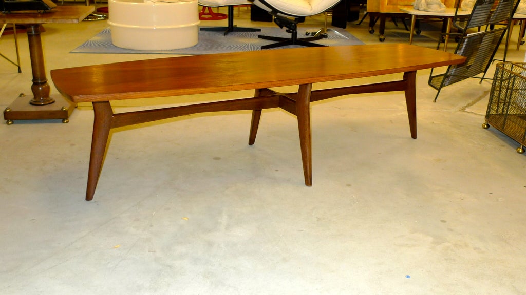 Mid-20th Century Stylish American Walnut Floating Surfboard Cocktail Table