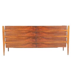 Book Matched French Walnut Exoskeleton Curved Console Chest
