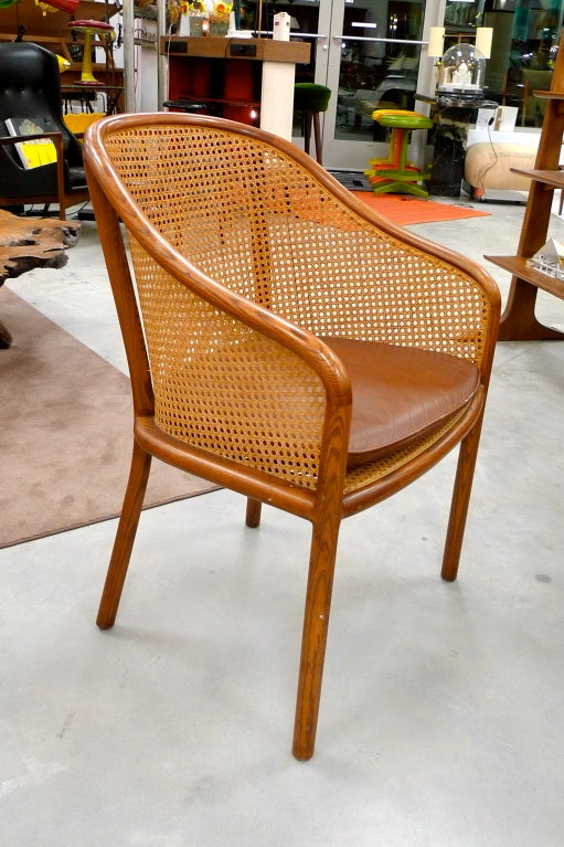 Ward Bennet Caned Arm Chair with Original Leather Seat Cushion In Excellent Condition In Hanover, MA