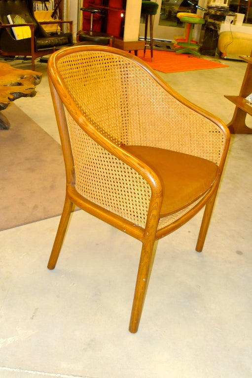 Mid-20th Century Ward Bennet Caned Arm Chair with Original Leather Seat Cushion