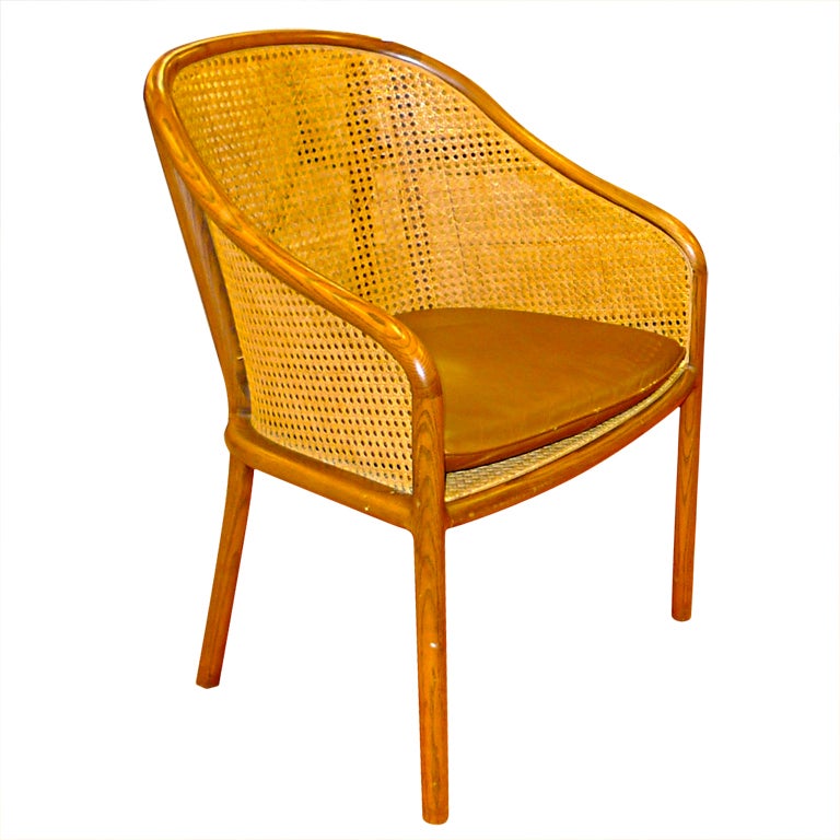 Ward Bennet Caned Arm Chair with Original Leather Seat Cushion