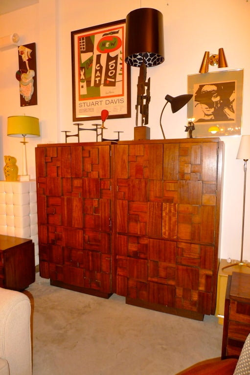 American Pair of Brutalist Walnut Wardrobe Chests