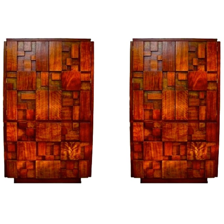 Pair of Brutalist Walnut Wardrobe Chests