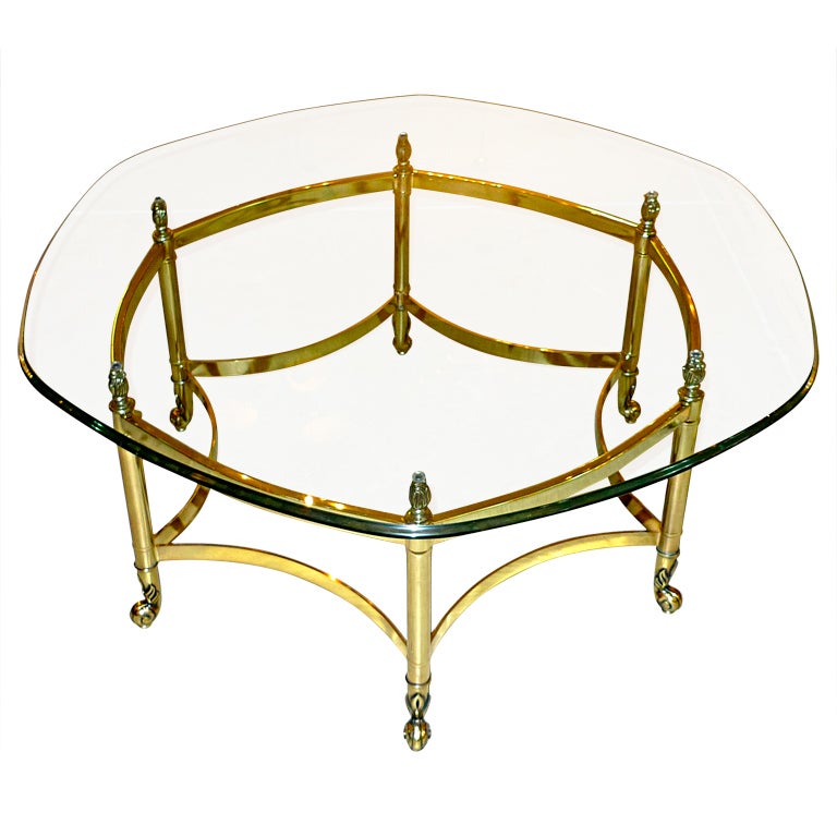 La Barge Brass Hexagonal Cocktail Table For Sale