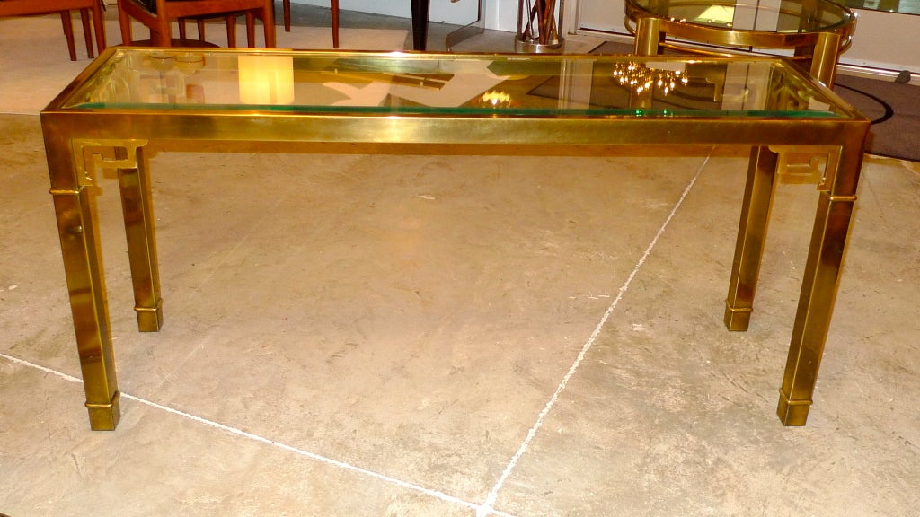 American Mastercraft Brass Greek key Long Console Table