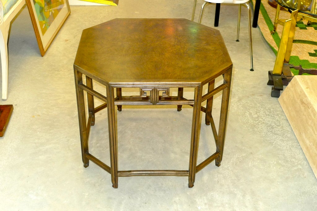 Hollywood Regency Vintage Baker Octagonal Walnut Lamp Table