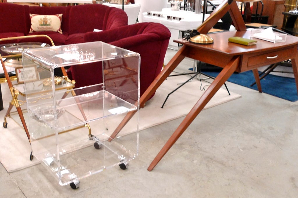 20th Century Waterfall Acrylic Utility Cart on Chrome Casters by Akko