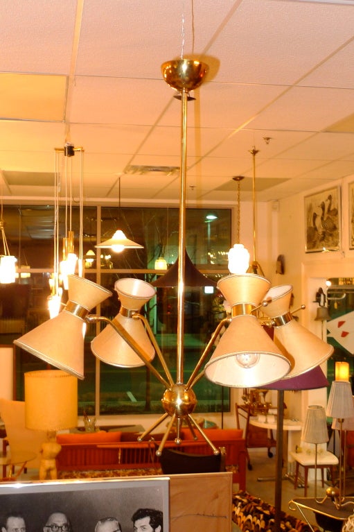 Mid-20th Century French 1950's Multi-Arm Chandelier w/ Parchment Diabolo Shades For Sale