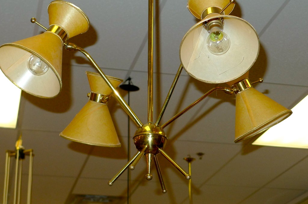 French 1950's Multi-Arm Chandelier w/ Parchment Diabolo Shades For Sale 3