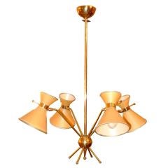 French 1950's Multi-Arm Chandelier w/ Parchment Diabolo Shades 7