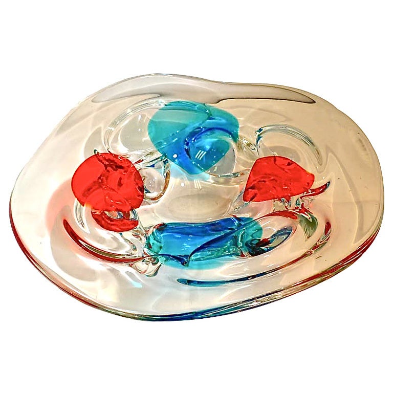 Murano Glass Charger Attributed to Fulvio Bianconi for Cenedese For Sale