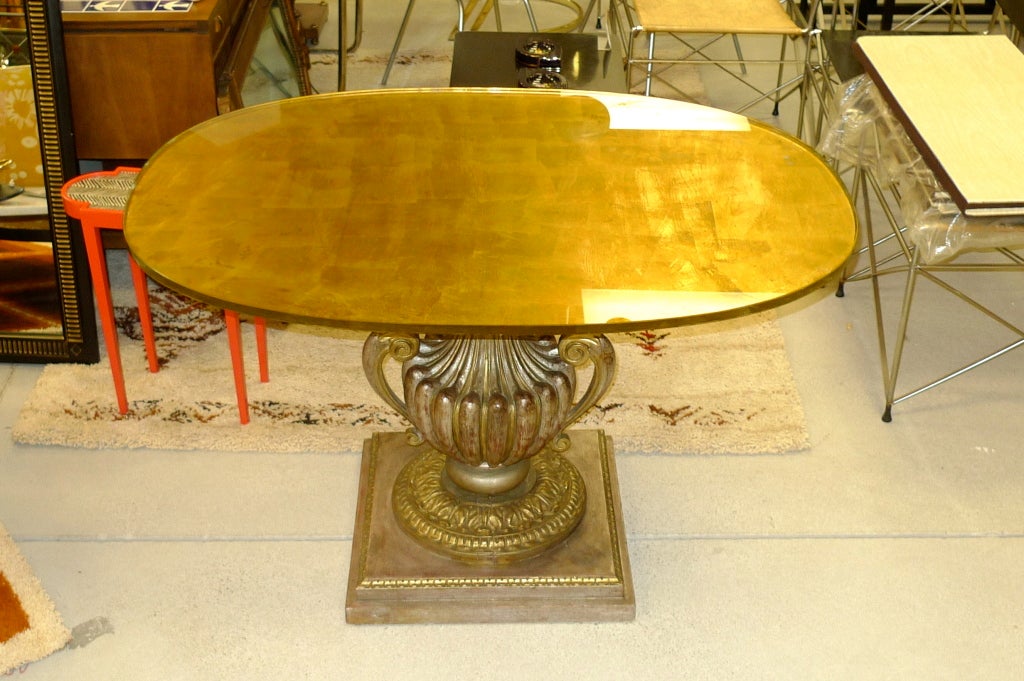 American Silvered Urn Form Pedestal Table By James Mont