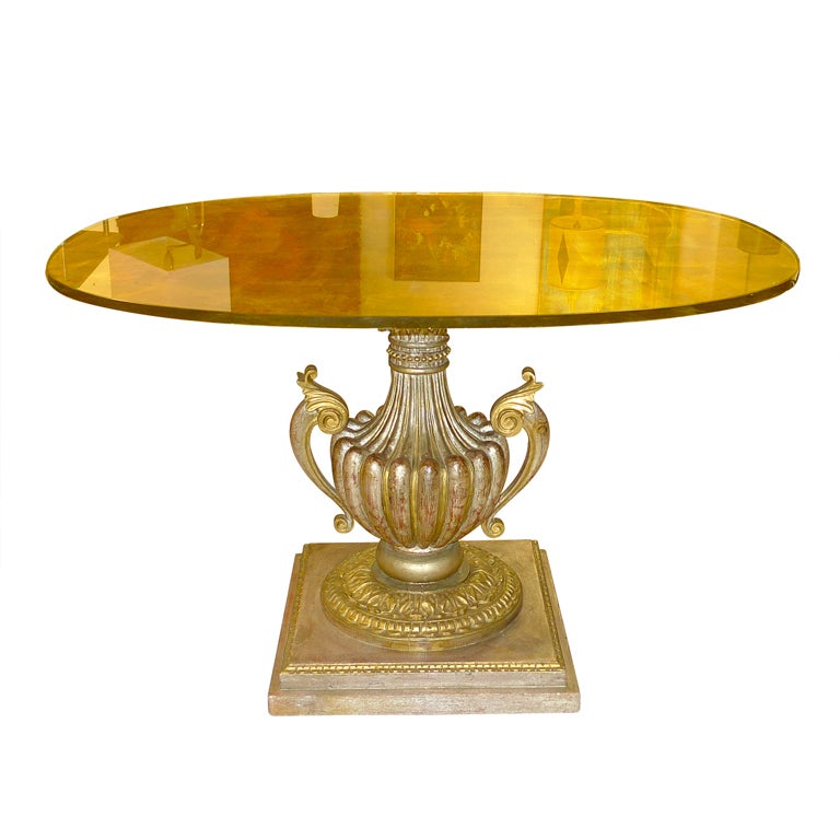 Silvered Urn Form Pedestal Table By James Mont
