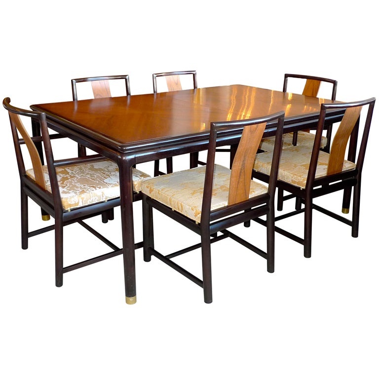 John Stuart Walnut and Mahogany Dining Table and Six Chairs (SATURDAY