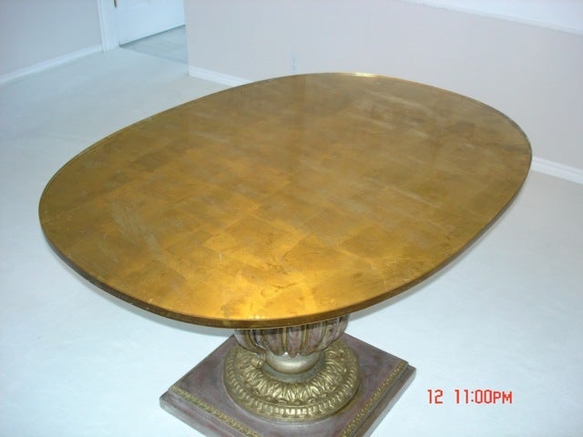 Silvered Urn Form Pedestal Table By James Mont 1