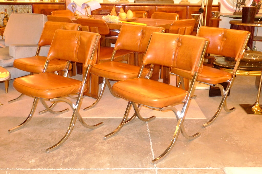 American Set of 6 1970's Barcelona Style Dining Chairs