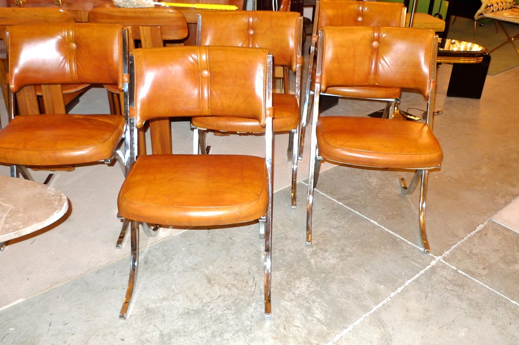 Set of 6 1970's Barcelona Style Dining Chairs In Excellent Condition In Hanover, MA