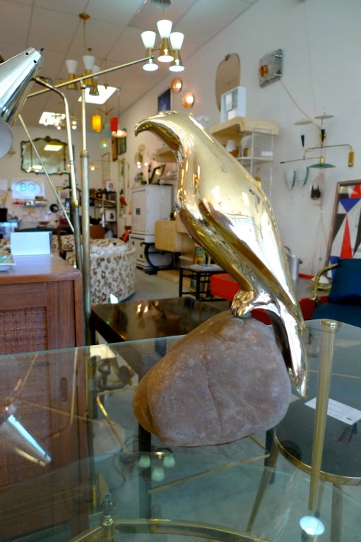 Brass Falcon on Rock Sculpture by Sarreid