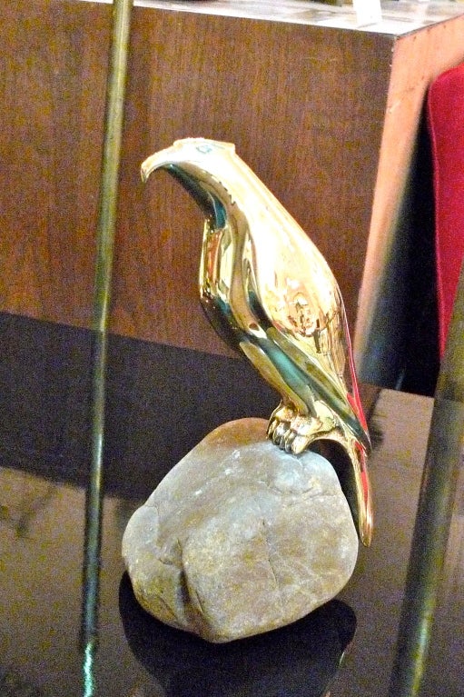 Spanish Brass Falcon on Rock Sculpture by Sarreid