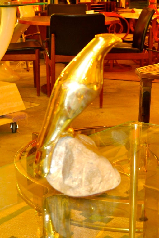 Mid-20th Century Brass Falcon on Rock Sculpture by Sarreid