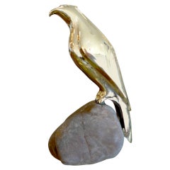 Brass Falcon on Rock Sculpture by Sarreid