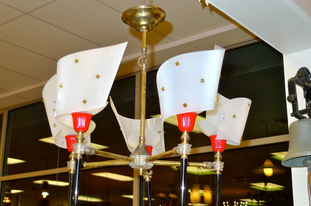 Mid-20th Century French 1950's Five Plexi Torch Chandelier For Sale