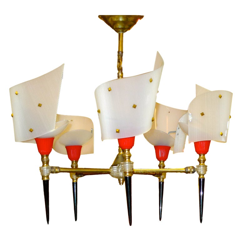 French 1950's Five Plexi Torch Chandelier