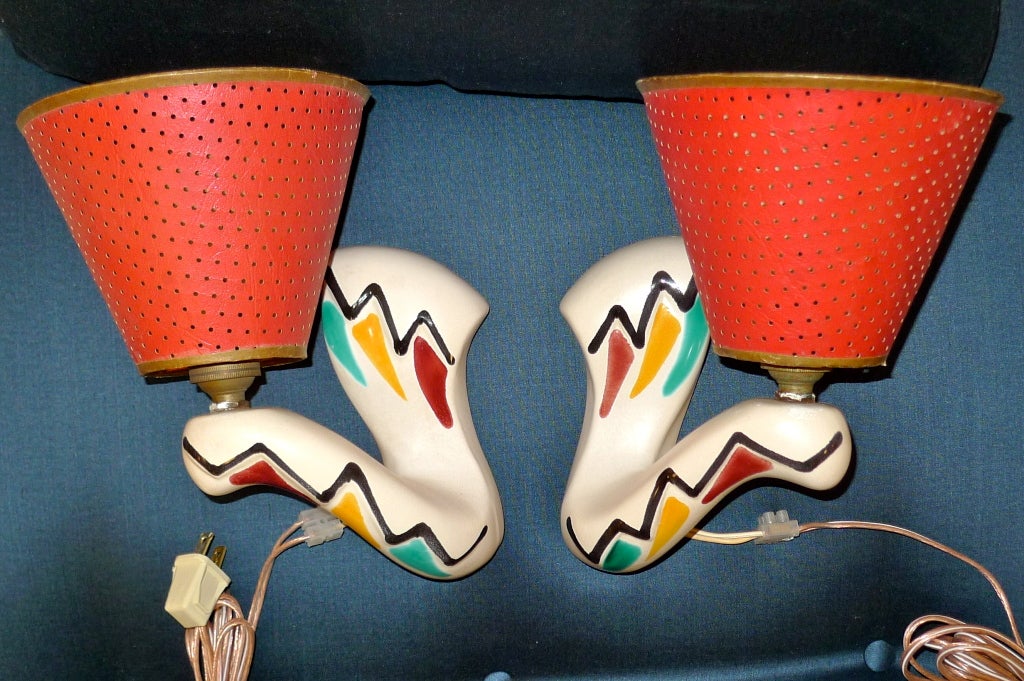 Whimsical French 1950's Ceramic Sconces For Sale 3
