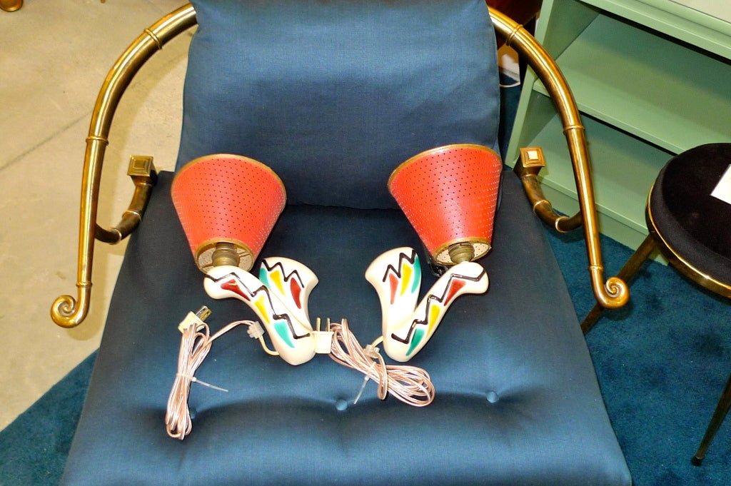 Whimsical French 1950's Ceramic Sconces For Sale 4