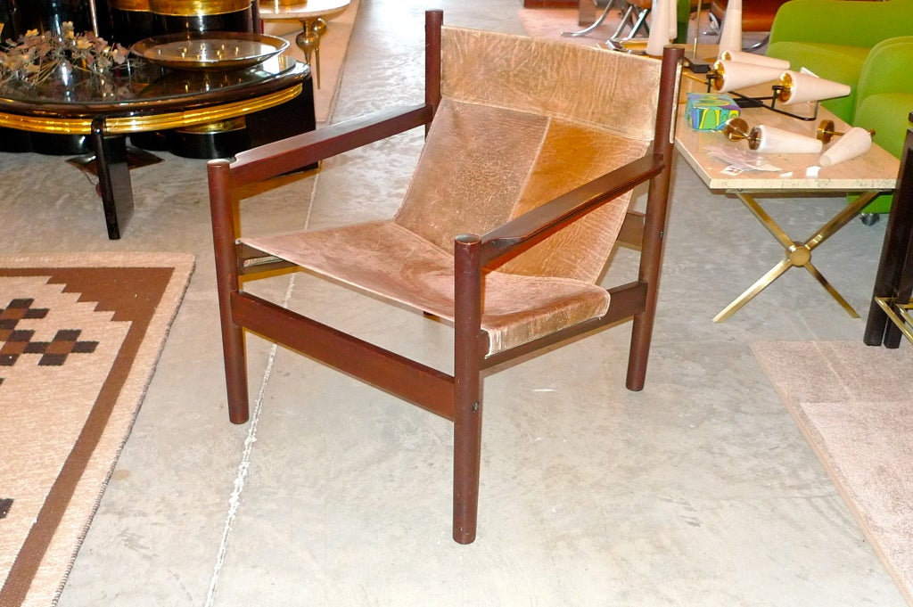 Brazilian Leather Sling Arm Chair by Michel Arnoult