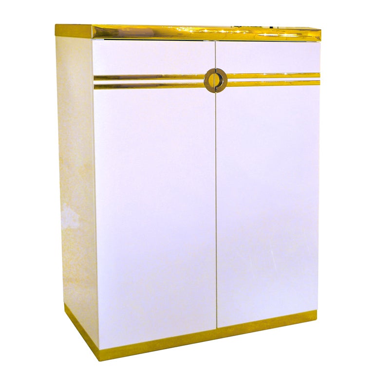 Pierre Cardin Tall Chest of Drawers Brass & Ivory For Sale