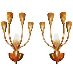 Pair of 1950's Italian Brass Candelabra Sconces