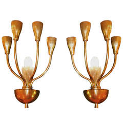 Retro Pair of 1950's Italian Brass Candelabra Sconces