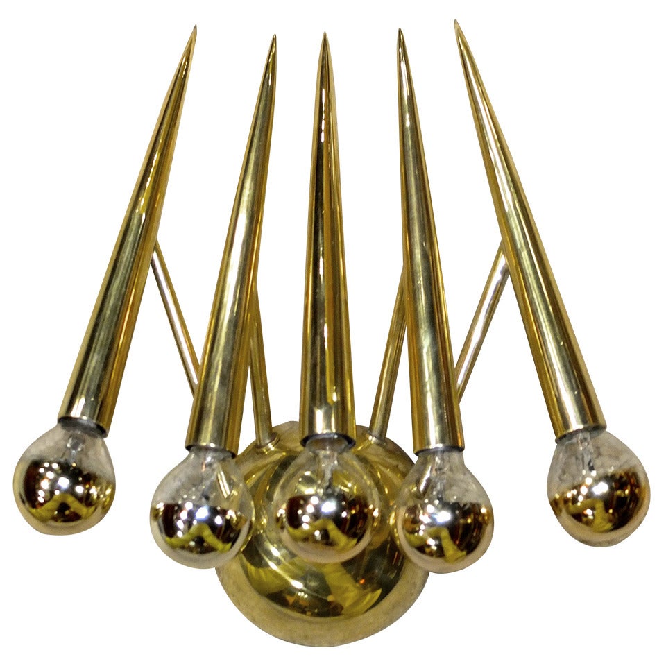 1950's Italian Brass Five Cone Sconce For Sale