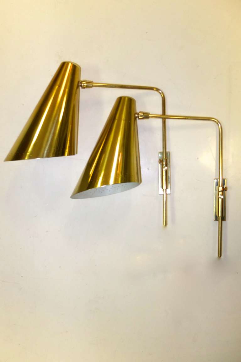 Pair of Adjustable Wall Sconces after Paavo Tynell In Excellent Condition In Hanover, MA