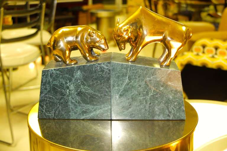 Bull and Bear Brass and Marble Bookends 1