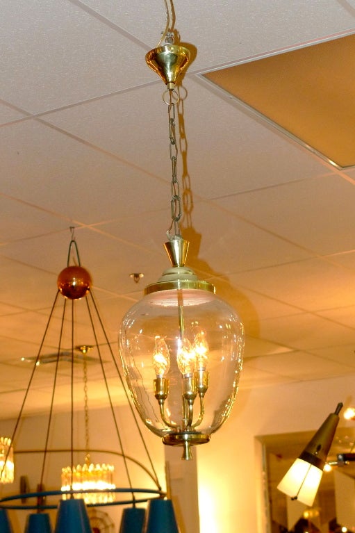 Mid-20th Century 1950's Italian Glass & Brass Hallway Lantern For Sale