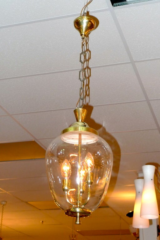 1950's Italian Glass & Brass Hallway Lantern For Sale 4