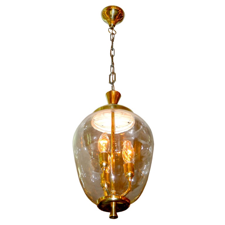 1950's Italian Glass & Brass Hallway Lantern For Sale