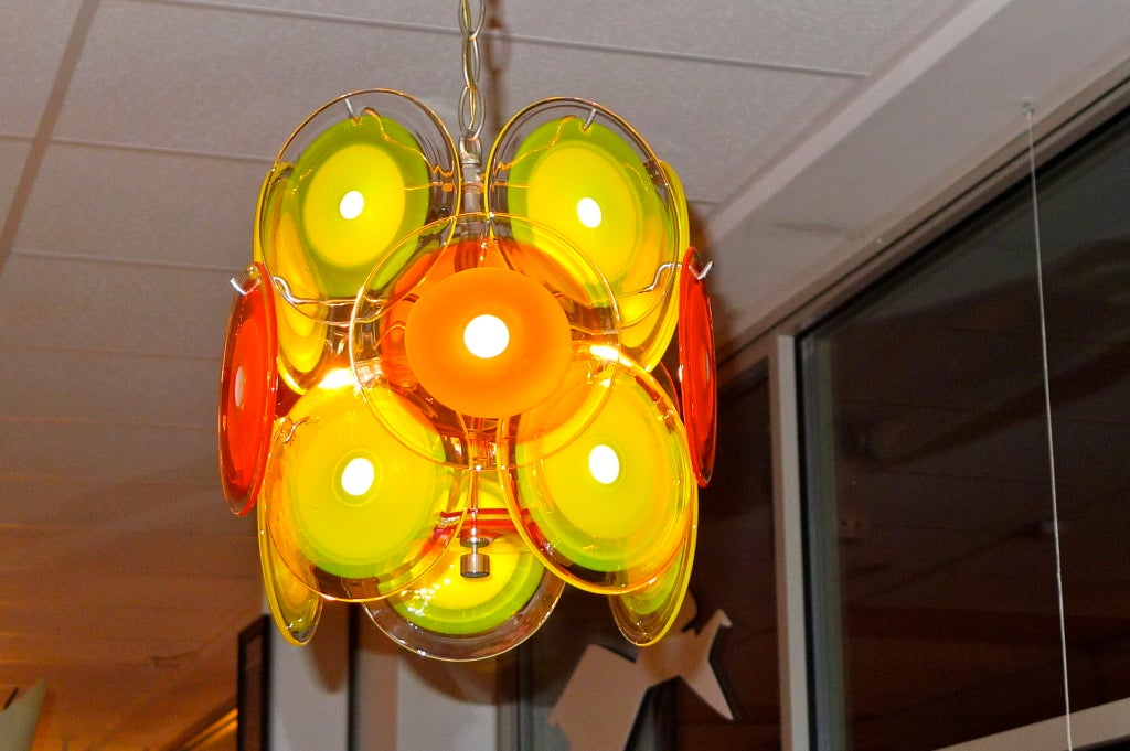 Vistosi Orange & Yellow Murano Glass Disk Chandelier 1