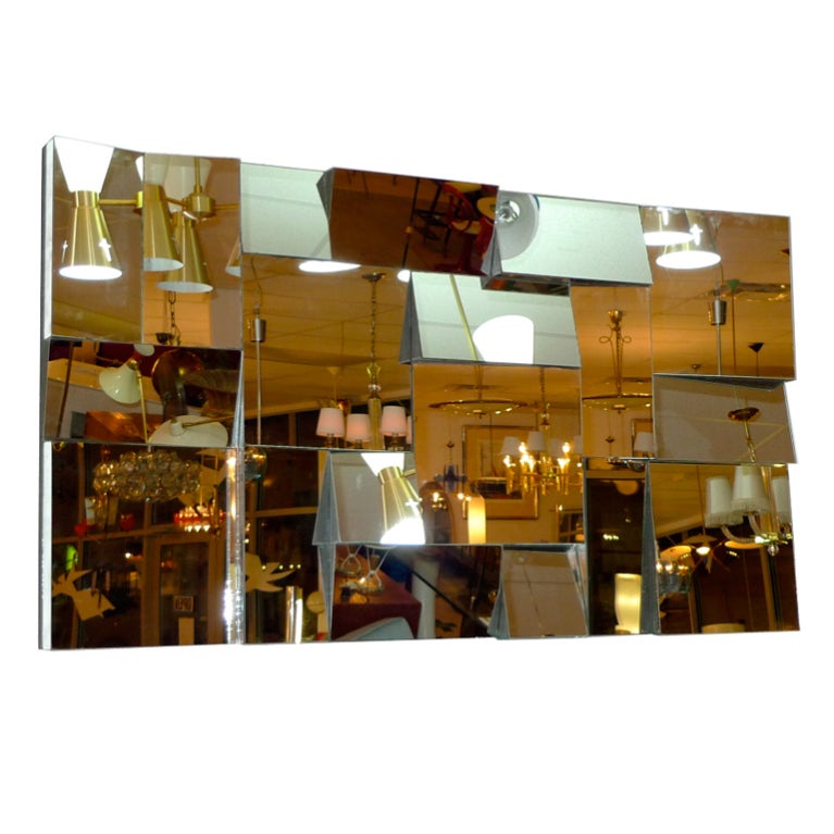 Impressive cubist style vintage 1970's Slopes mirror attributed to Neal Small.  Can hang horizontally or vertically.