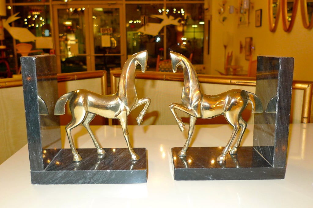 Italian Modernist Brass Horse Bookends