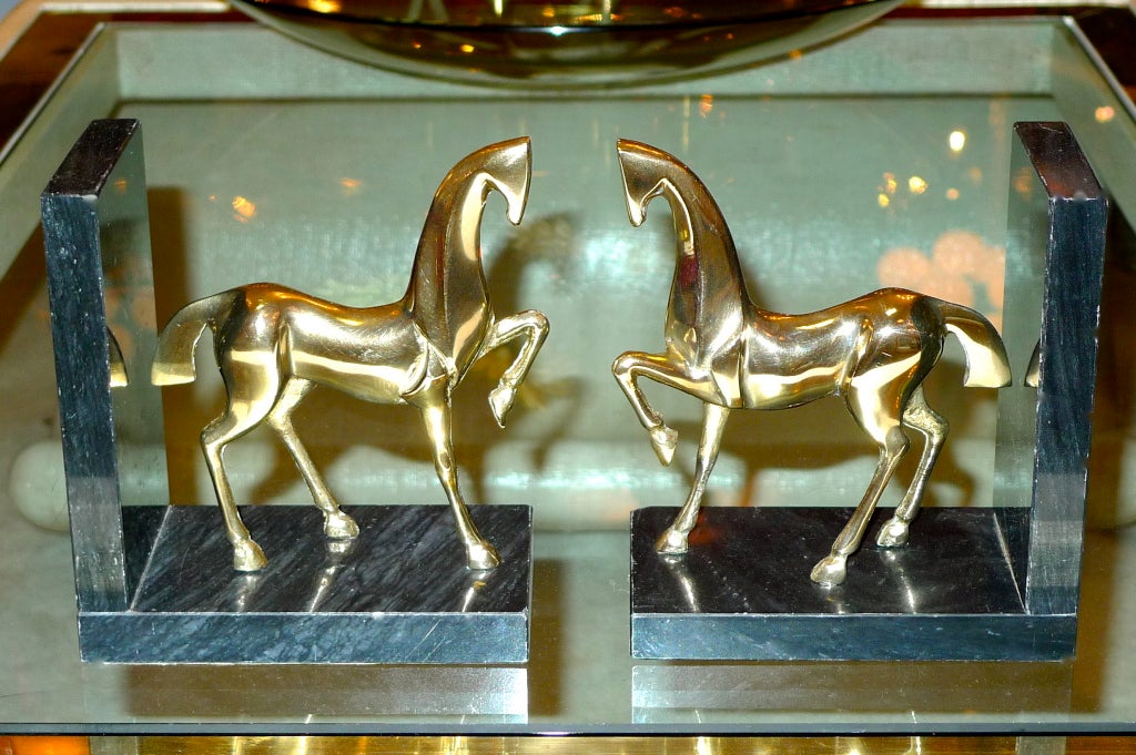 Mid-20th Century Modernist Brass Horse Bookends